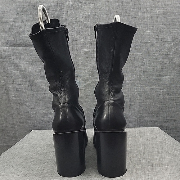 Givenchy Black Leather Stretch Runway Boot Block Heel Women\'s SZ 37 / 7 US READ